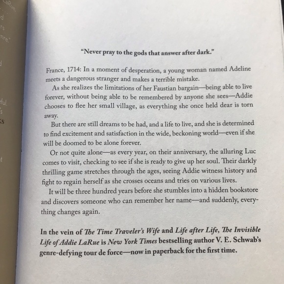 Invisible Life of Addie LaRue by V. E. Schwab Used Paperback Good Condition - Picture 8 of 9